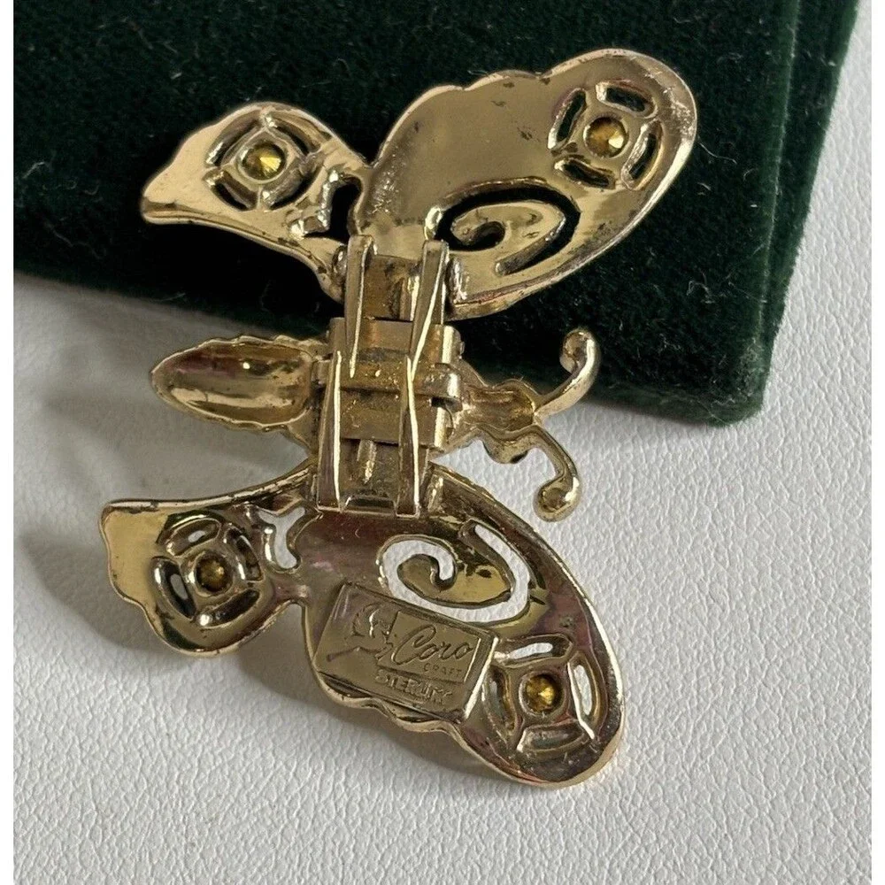 Vintage Coro Craft Sterling Butterfly Rhinestone Fur Clip 1940s -13.34 GRAMS